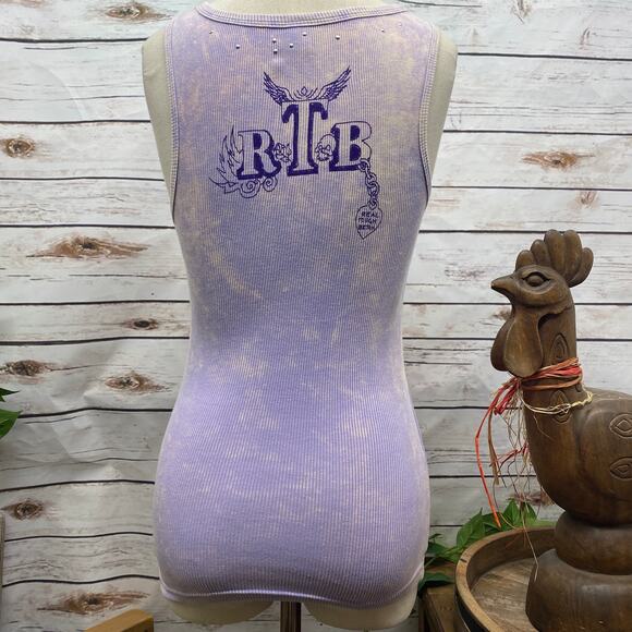 RTB Real Tough B itch Purple Tank Top Medium Embellished Graphic Ribbed Cotton - Picture 3 of 13
